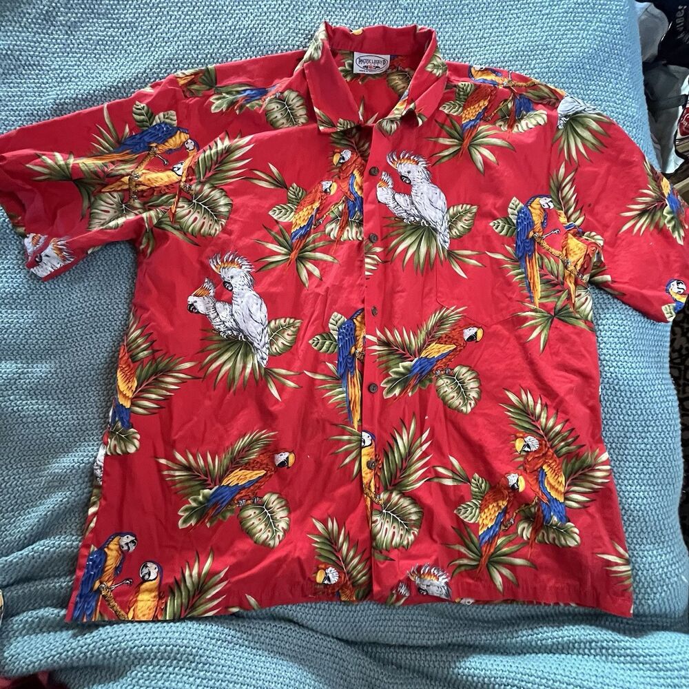 Vintage Pacific Legend Hawaiian Red Tropical Bird Shirt - Made in Hawaii - XL